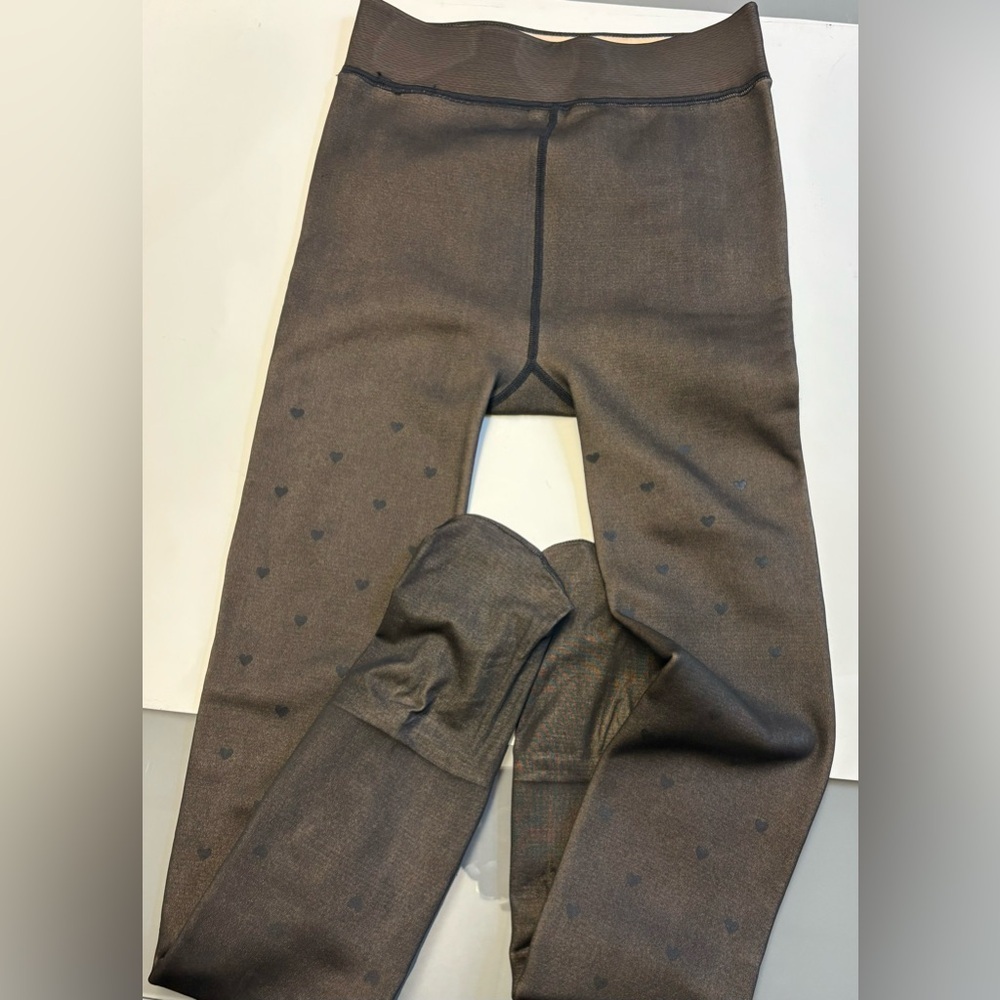 Heart polka dot super soft fleece lined high waist women's tights size XS - Picture 4 of 10